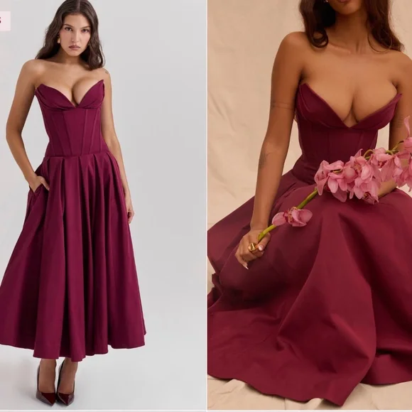 HOUSE OF CB LADY IN WINE CORSET DRESS SIZE SMALL REGULAR CUP - Picture 1 of 4